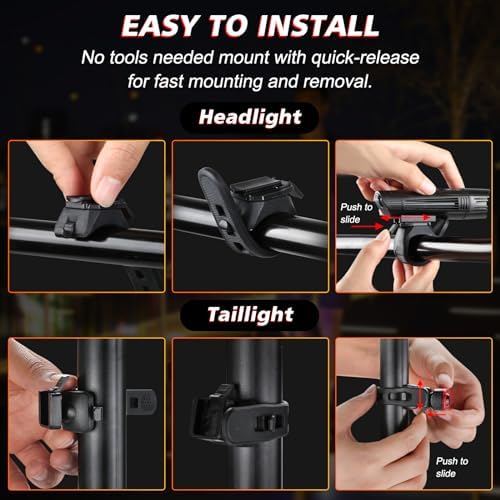 Ascher Ultra Bright USB Rechargeable Bike Light Set  Powerful Bicycle Front Headlight and Back Taillight  4 Light Modes  Easy to Install for Men Women Kids Road Mountain Cycling Black
