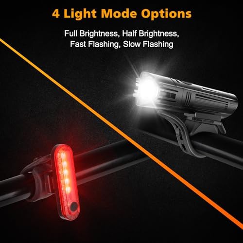 Ascher Ultra Bright USB Rechargeable Bike Light Set  Powerful Bicycle Front Headlight and Back Taillight  4 Light Modes  Easy to Install for Men Women Kids Road Mountain Cycling Black