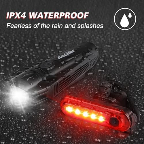 Ascher Ultra Bright USB Rechargeable Bike Light Set  Powerful Bicycle Front Headlight and Back Taillight  4 Light Modes  Easy to Install for Men Women Kids Road Mountain Cycling Black