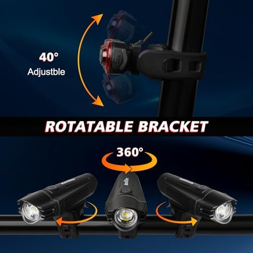 Ascher Ultra Bright USB Rechargeable Bike Light Set  Powerful Bicycle Front Headlight and Back Taillight  4 Light Modes  Easy to Install for Men Women Kids Road Mountain Cycling Black