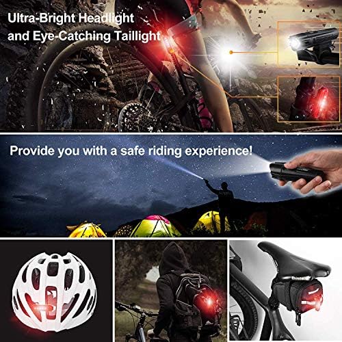 Ascher Ultra Bright USB Rechargeable Bike Light Set  Powerful Bicycle Front Headlight and Back Taillight  4 Light Modes  Easy to Install for Men Women Kids Road Mountain Cycling Black