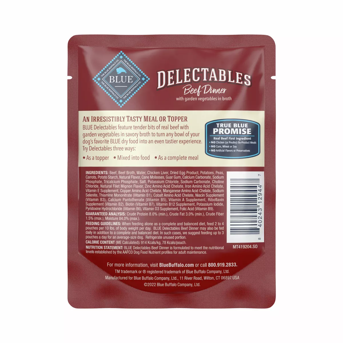 Blue Buffalo Delectable Single Wet Dog Food with Beef Flavor – 3oz