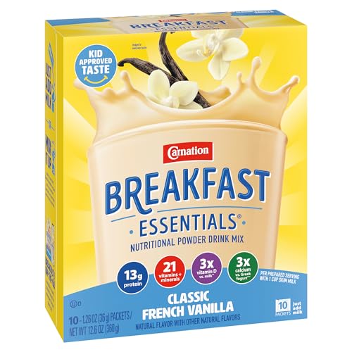 Carnation Breakfast Essentials Powder Drink Mix  Classic French Vanilla  10 Count Box of 1.26 Ounce Packets (Pack of 6)