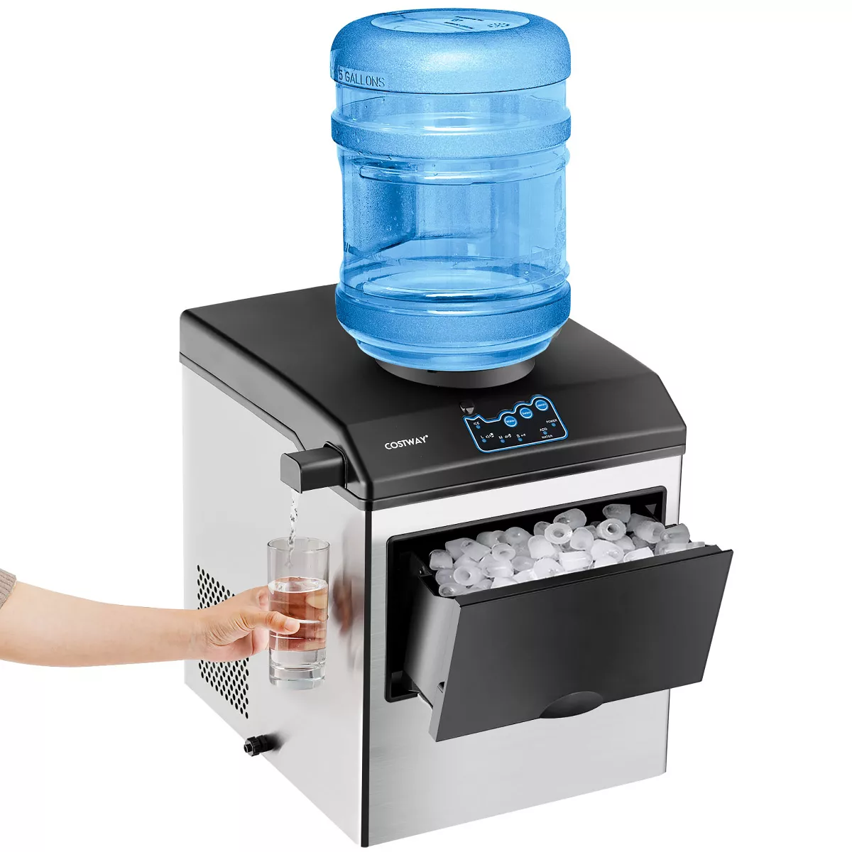 Costway 2-in-1 Stainless Steel Countertop Ice Maker Water Dispenser ...